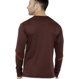 Chkokko Yellow & Brown Regular Fit Colour Block Sports T-Shirt image 2