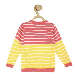 Allen Solly Junior Yellow & Pink Cotton Striped Full Sleeves Sweater image 2
