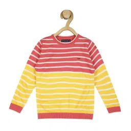 Allen Solly Junior Yellow & Pink Cotton Striped Full Sleeves Sweater image 1