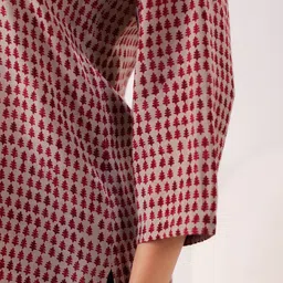 JISORA Geometric Print Mandarin Collar Pure Silk Top image 3