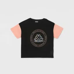 KAPPA Kids Black & Peach Cotton Printed T-Shirt-image-16