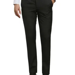 Louis Philippe Black Blended Slim fit Stripes Trousers-picture-21