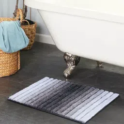 OBSESSIONS Grey Polyester Stripes Anti Skid Stripes Bath Mat (Small)-image-7