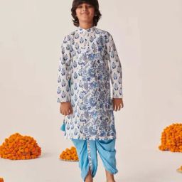 Pspeaches Boys Blue Cotton Regular Fit Floral Print Kurta Set-picture-48