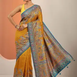 Libas Mustard Floral Print Saree With Unstitched Blouse-picture-40