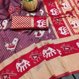 tammu designer Ethnic Motifs Woven Design Zari Saree With Unstitched Blouse Piece image 2