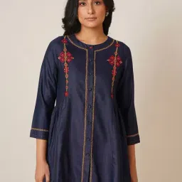 Jaypore Navy Blue Hand Embroidery Regular Fit Tunic-picture-20