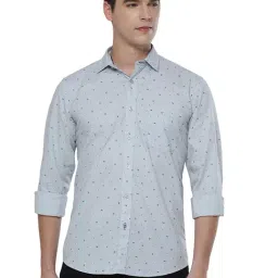 Greenfibre Light Grey Slim Fit Printed Cotton Shirt-picture-30