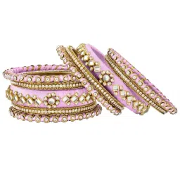 Peora Velvet Matching Fancy Silk Thread Pink White Chuda/Chura Bangle Set(Size 2.8) image 4