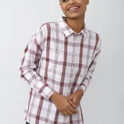 Forever 21 White & Maroon Cotton Checks Shirt-image-47