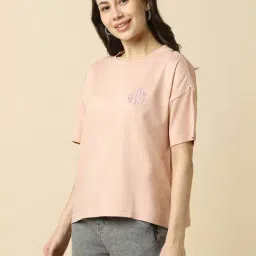 Allen Solly Peach Cotton Regular Fit T-Shirt image 3