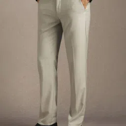 Louis Philippe Beige Polyester Regular Fit Solid Trousers image 3