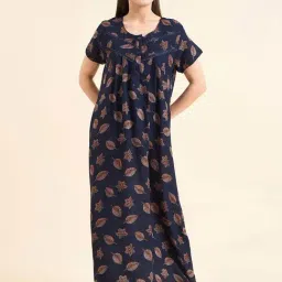 Sweet Dreams Navy Cotton Printed Night Dress-picture-28