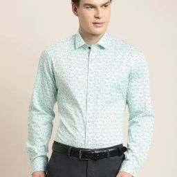 Turtle Mint Green Cotton Slim Fit Printed Shirt-picture-22