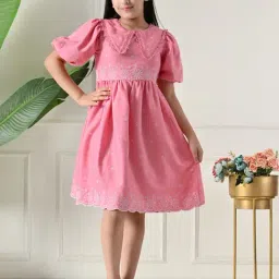 Bella Moda Girls Pink Cotton Embroidered Dress-image-73
