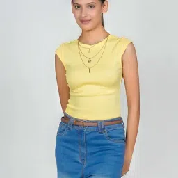 Zink London Yellow Cotton Plain Top-image-52