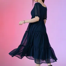 Raiyani Enterprise Puff Sleeve Applique Georgette Fit & Flare Maxi Dress image 4