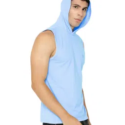 Chkokko Sky Blue Cotton Regular Fit Hooded T-Shirt image 3