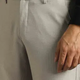 Louis Philippe Beige Polyester Regular Fit Solid Trousers image 5