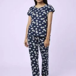 YU by Pantaloons Navy Cotton Floral Print Top Pyjama Set-picture-38