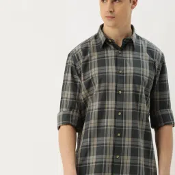 Burnt Umber Beige & Grey Regular Fit Checks Shirt-image-15