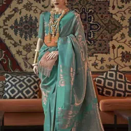 Elora Ocean Green Silk Woven Saree With Unstitched Blouse-picture-27