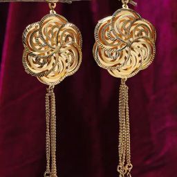 Zeneme Gold Plated Alloy Floral Dangler Earrings-picture-24