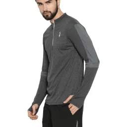 Campus Sutra Grey Mandarin Collar Polyester T-Shirt image 3