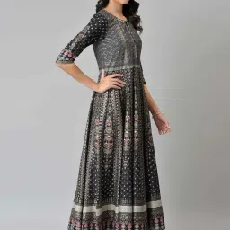 W Black Floral Print A-Line Dress image 5