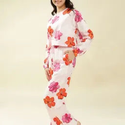 Lil Tomatoes Girls Pink Cotton Regular Fit Floral Print Night Suit image 4