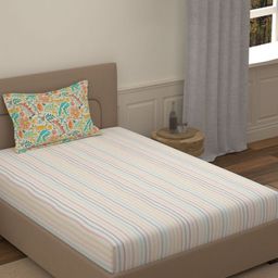 Portico Fusion 144 TC Cotton Off White Single Size Bedsheet With 1 Pillow Covers-picture-6