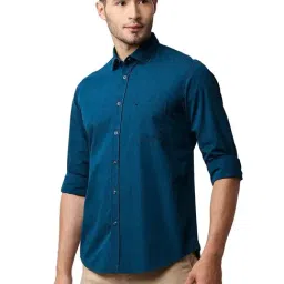 Basics Turquoise Cotton Slim Fit Shirt image 3