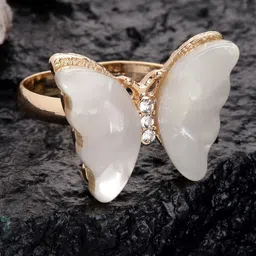 DressBerry Gold-Plated Stone-Studded Butterfly Adjustable Finger Ring-picture-18