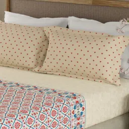 Boutique Living Valatia Gypsy Beige Cotton Ethnic 200 TC King Fitted Bedsheet with 2 Pillow Covers-image-5