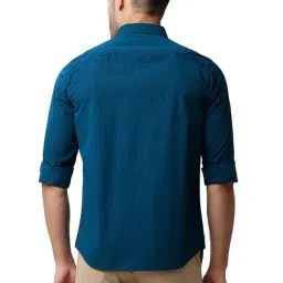 Basics Turquoise Cotton Slim Fit Shirt image 2