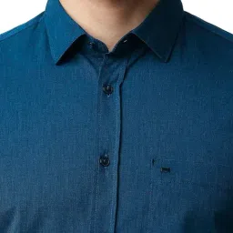 Basics Turquoise Cotton Slim Fit Shirt image 5