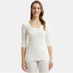 Jockey 2503 Women Super Combed Cotton Rich 3/4th Sleeve Thermal Top - Off White-picture-17