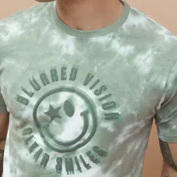 Smileyworld Sage Green Cotton Regular Fit Printed T-Shirt image 5