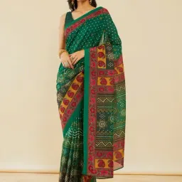 Soch Green Printed Saree With Unstitched Blouse-image-16