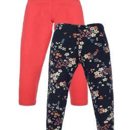 Plum Tree Kids Coral & Navy Floral Print Leggings (Pack Of 2)-picture-28