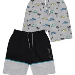 HELLCAT Kids Black & Grey Melange Printed Shorts (Pack Of 2)-image-77