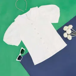 Pantaloons Junior White Cotton Regular Fit Top-image-67