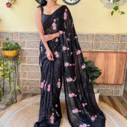 Saree Mall Black Embellished Saree With Unstitched Blouse-picture-21
