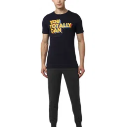 Peter England Navy Cotton Regular Fit Printed T-Shirt & Joggers Set image 1