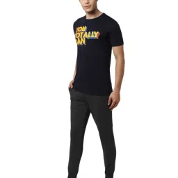 Peter England Navy Cotton Regular Fit Printed T-Shirt & Joggers Set image 3