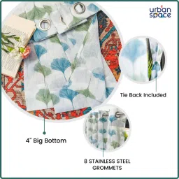 Urban Space Curtain for Window with Eyelets & Tieback Mushroom Flower Green (Set of 2) image 4