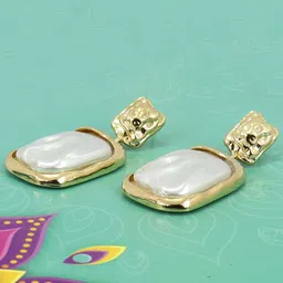 VAGHBHATT Gold Plated Pearl Square Drop Earrings-picture-26