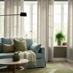ikea ginstmott Curtains, 1 pair, beige/with eyelets, 145x250 cm image 2