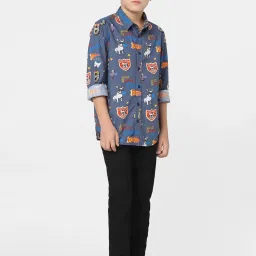 Jack & Jones Junior Navy Cotton Printed Full Sleeves Shirt image 4