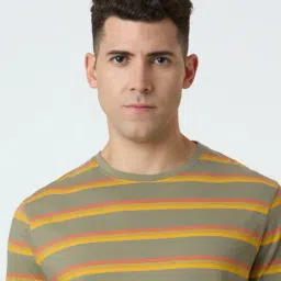 Pepe Jeans Olive Cotton Slim Fit Striped T-Shirt image 5